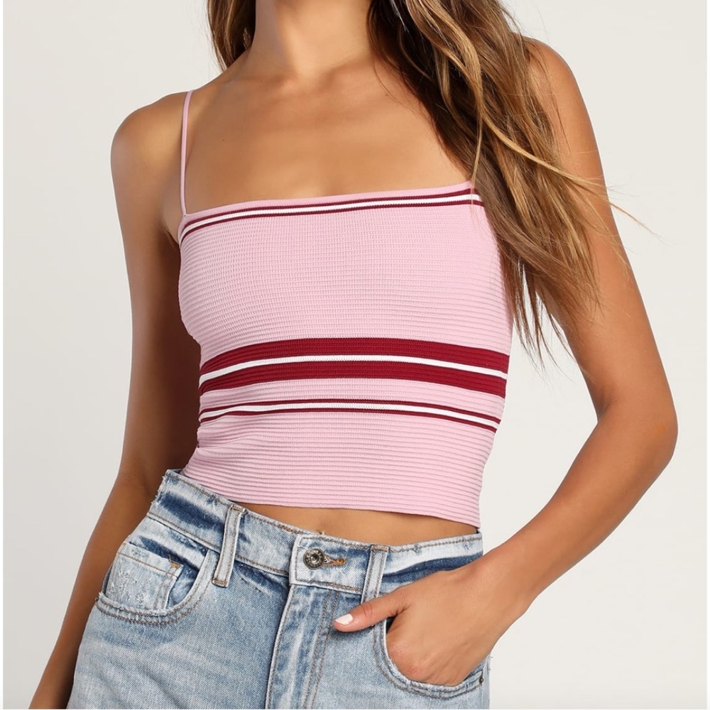 NEVER WORN Mauve Pink Striped Ribbed Top
